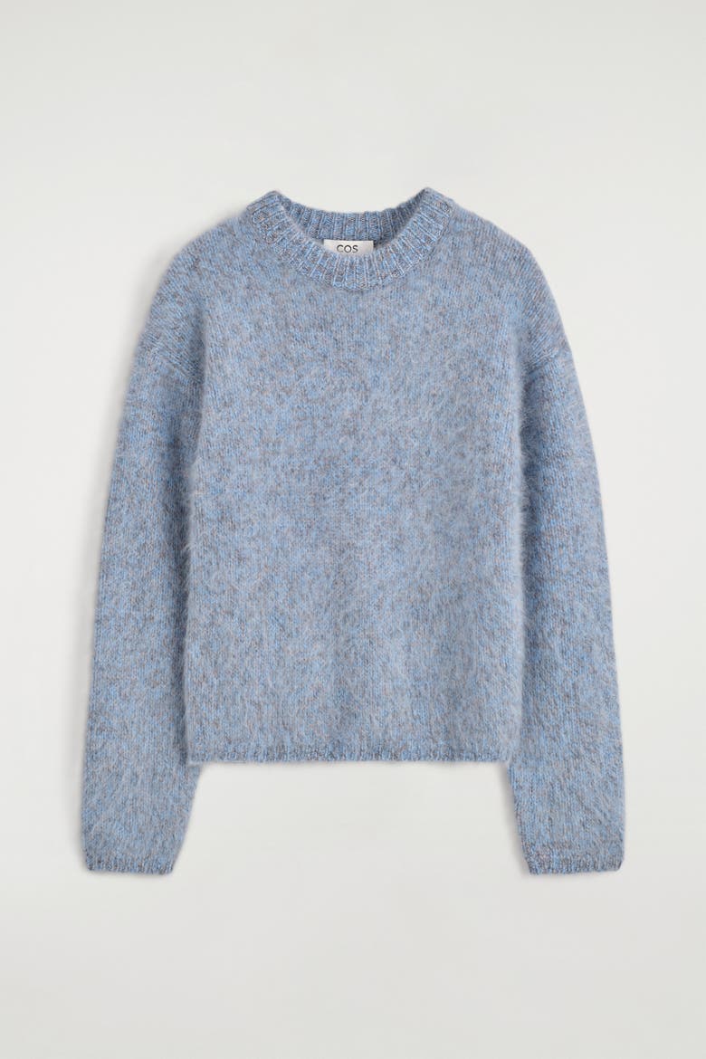 Two-Tone Brushed-Cashmere Sweater, Alternate, color, BLUE MÉLANGE