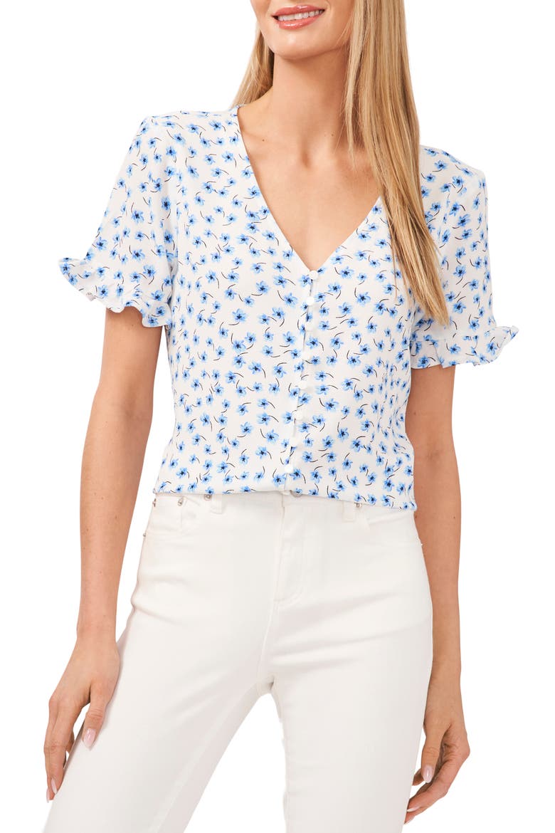 Cascading Floret Ruffle Sleeve Crepe Blouse, Main, color, BROOKE DITSY SE