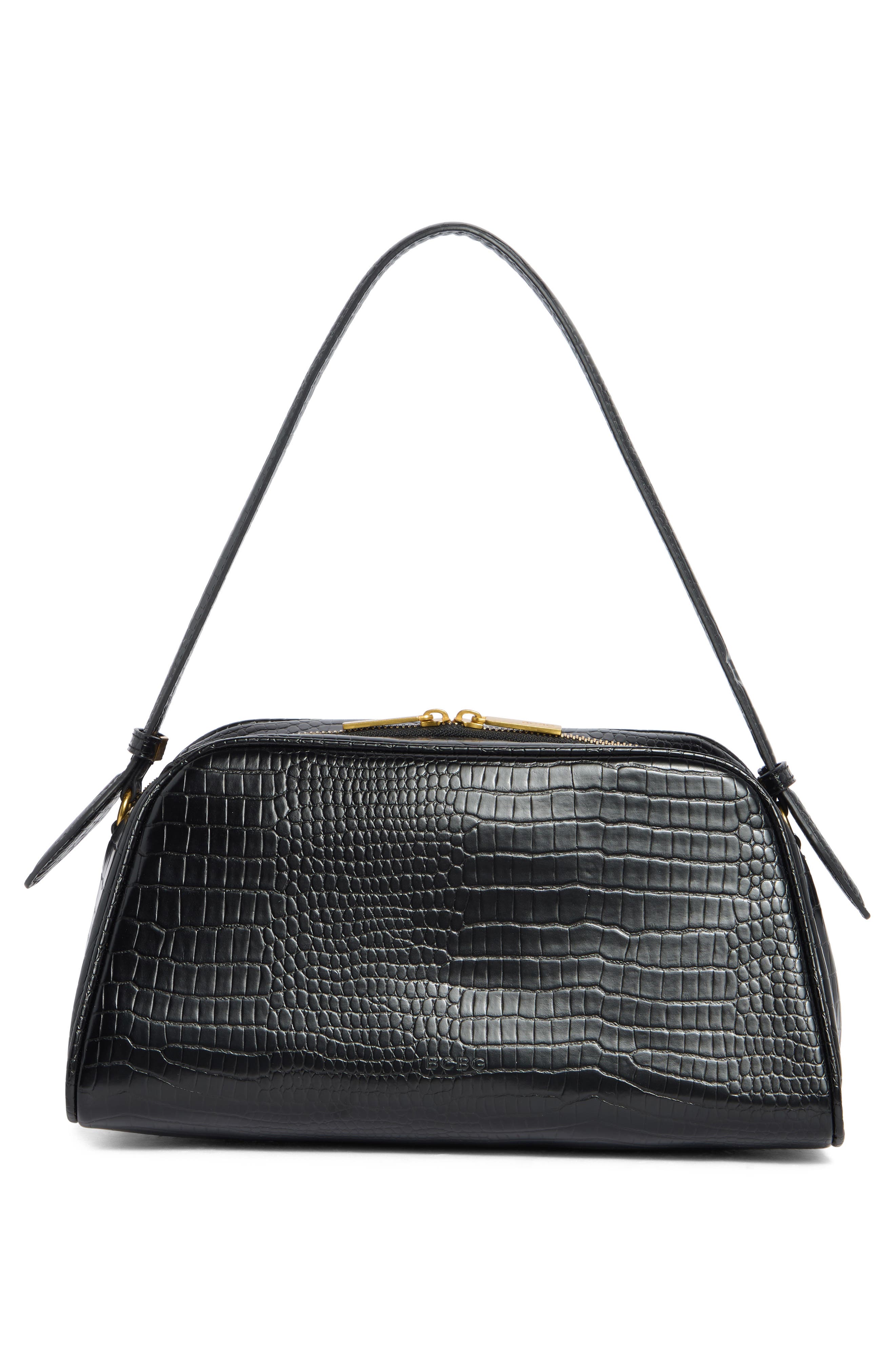 BCBG Croc-Embossed Top Handle Bag, Alternate, color, Black