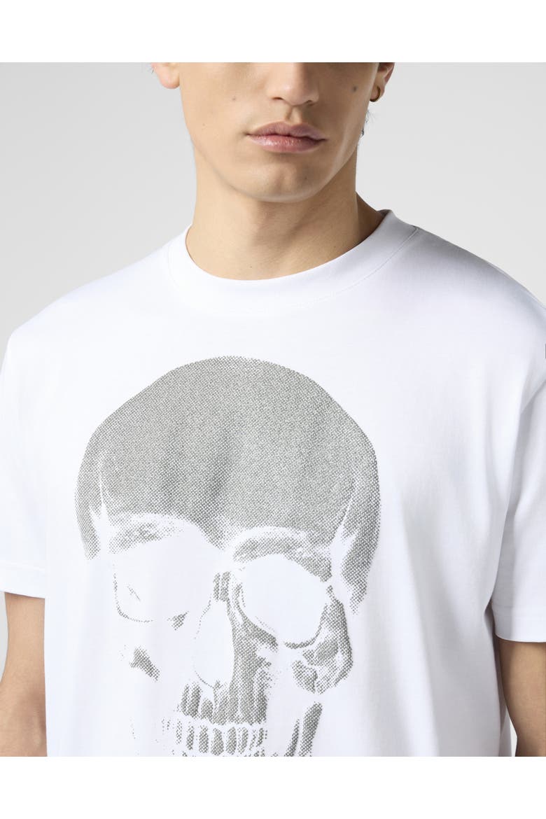 Round Neck T-Shirt Glitter Skull Men, Alternate, color, white