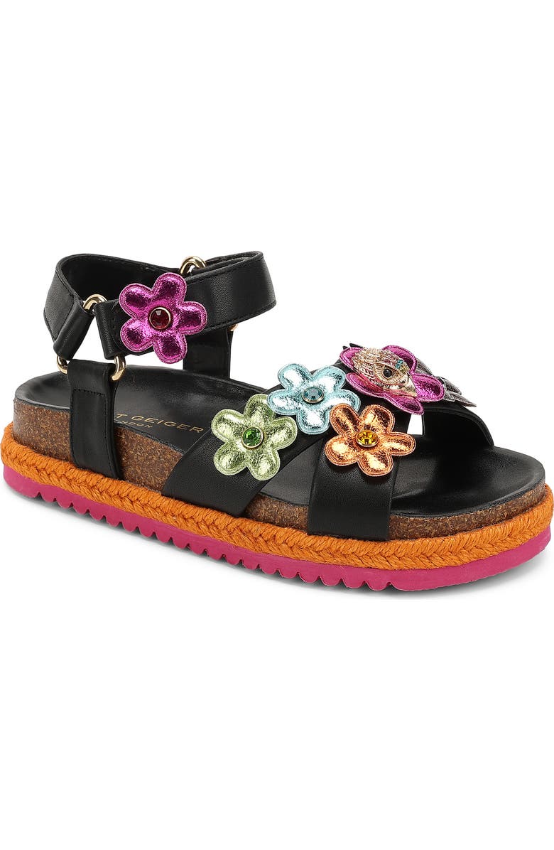 Kurt Geiger London Kids' Mini Kensington Flower Sandal, Main, color, Black Multi