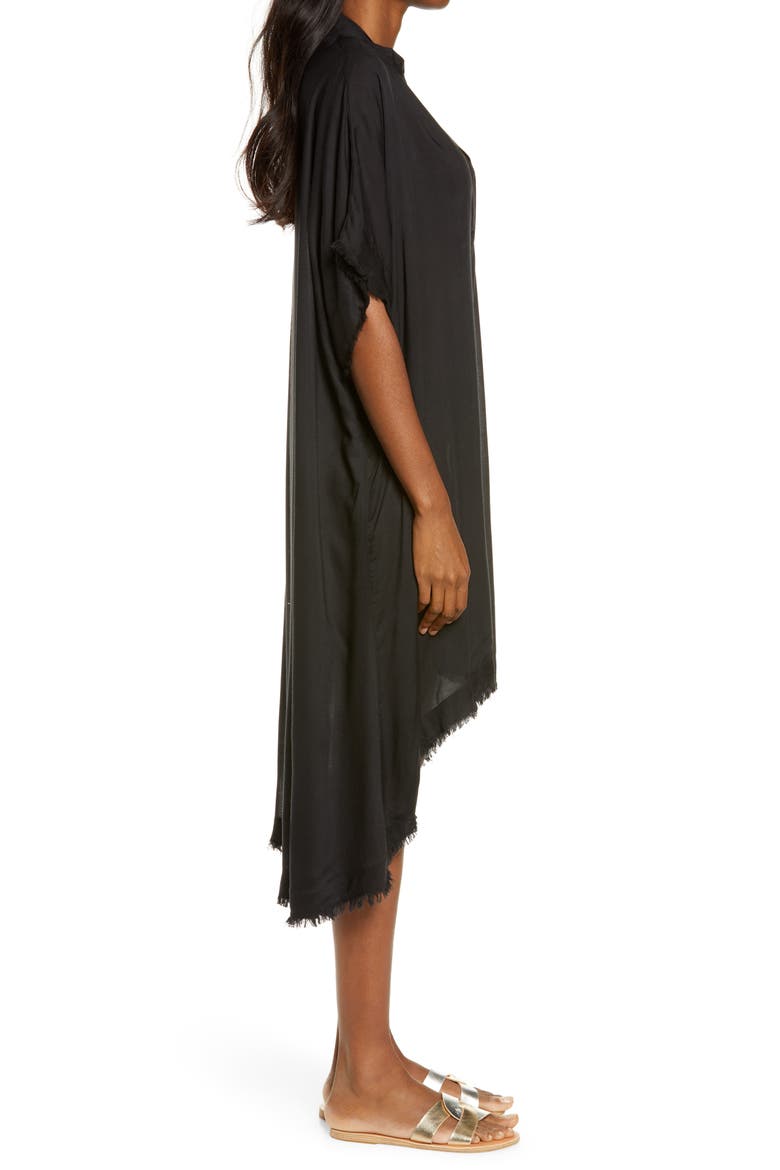 Fray Edge Cover-Up Caftan, Alternate, color, BLACK