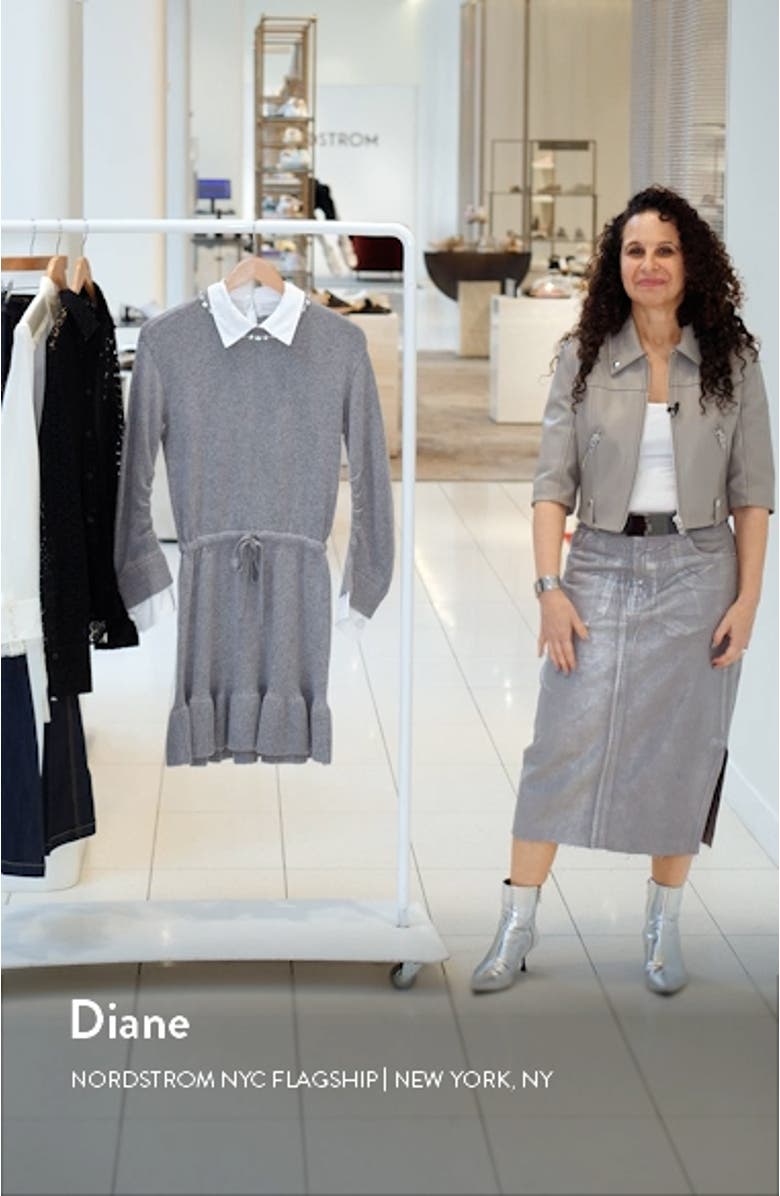 Imitation Pearl Necklace Detail Long Sleeve Layered Sweater Dress, sales video thumbnail