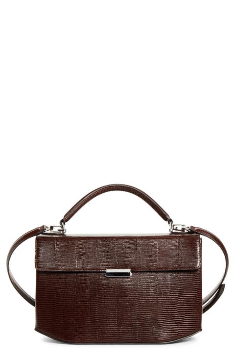 Clip Lizard Embossed Leather Top Handle Bag
