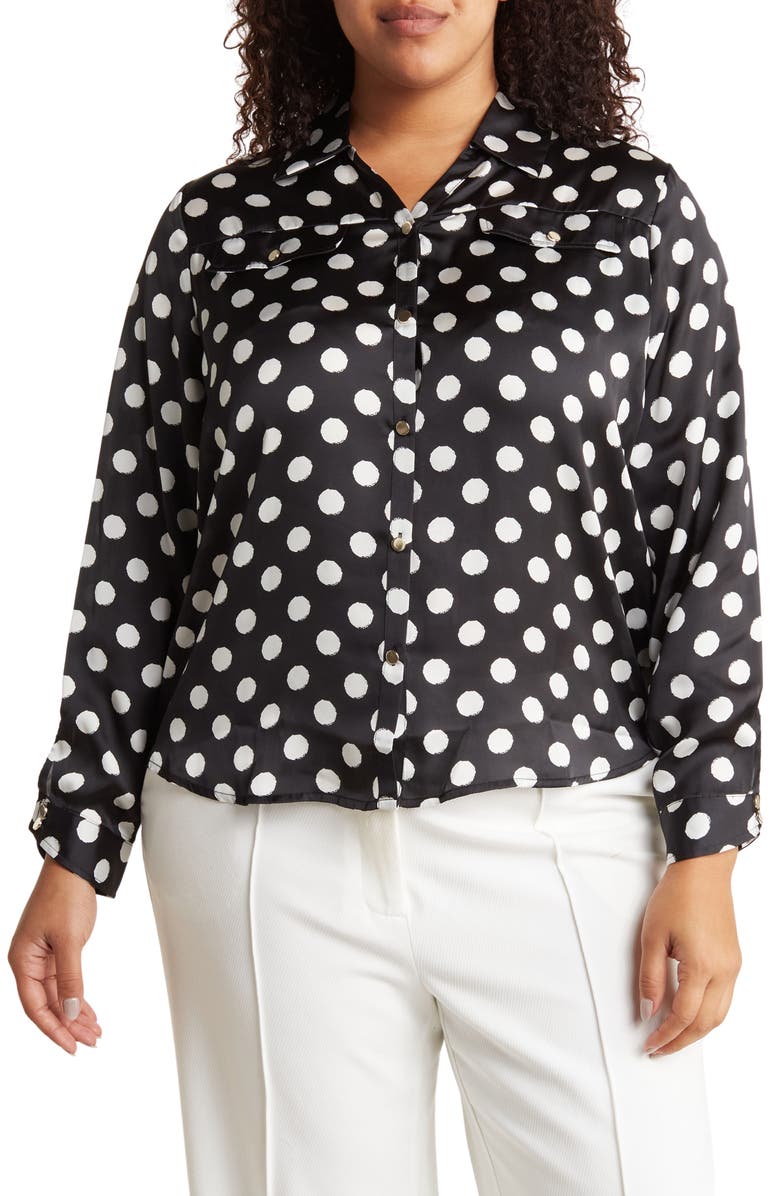 Belldini Polka Dot Collar Button-Down Blouse, Main, color,