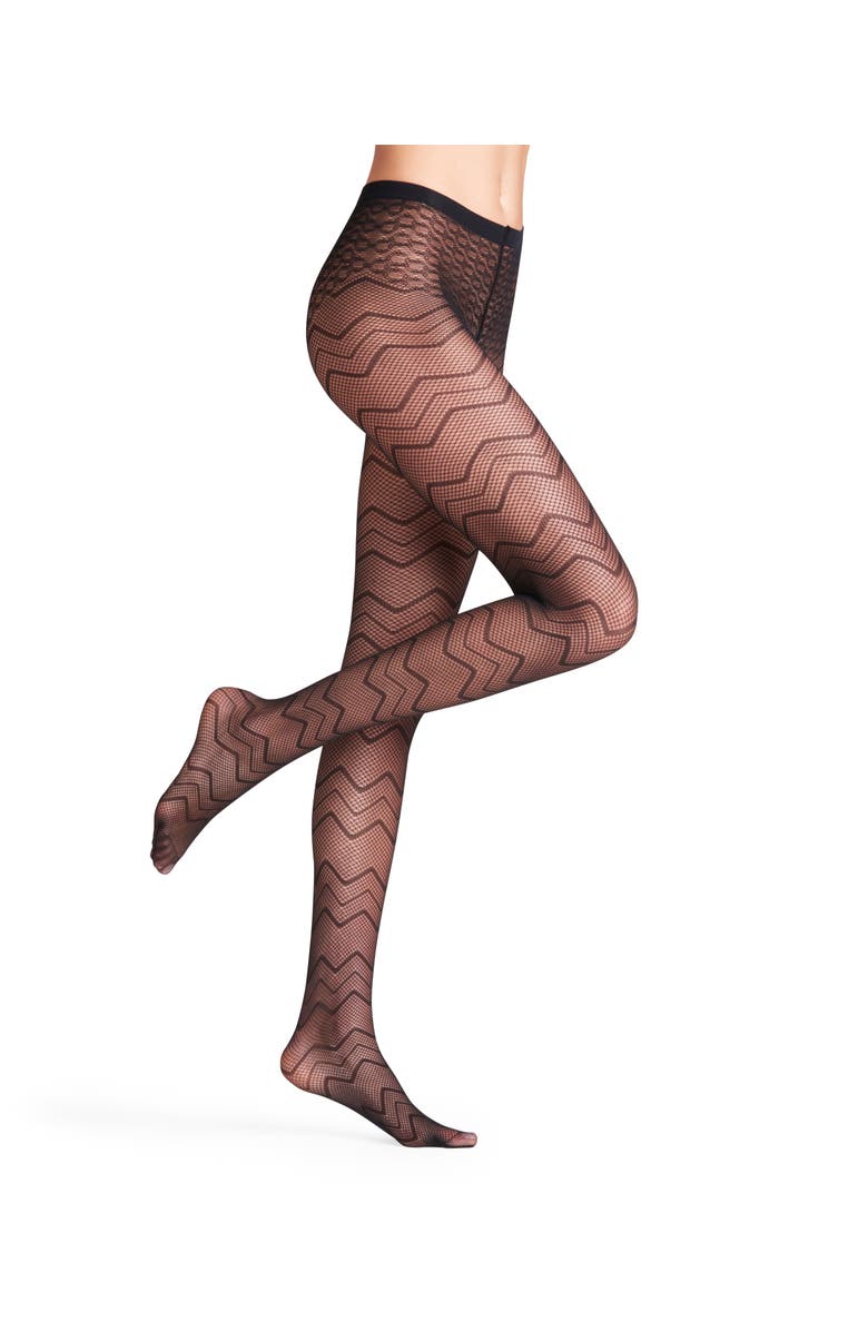 Falke Body Wave 20 Denier Sheer Patterned Tights, Alternate, color, Black