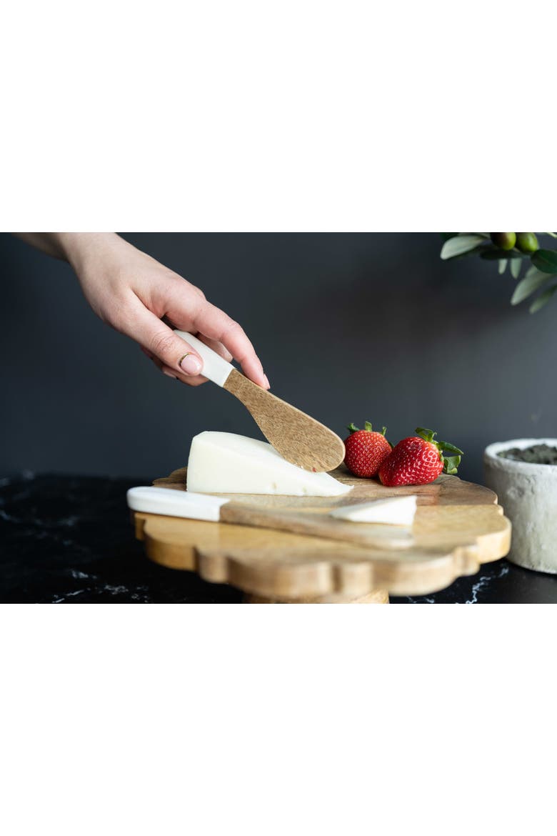 Tove White Enamel Mango Wood 2-Piece Serving Spreaders, Alternate, color, Brown