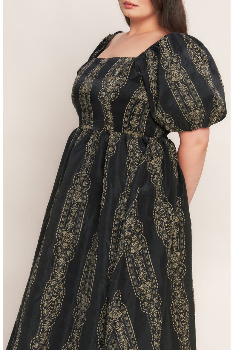 Puff Sleeve Midi Dress, Alternate, color, BLACK TAUPE