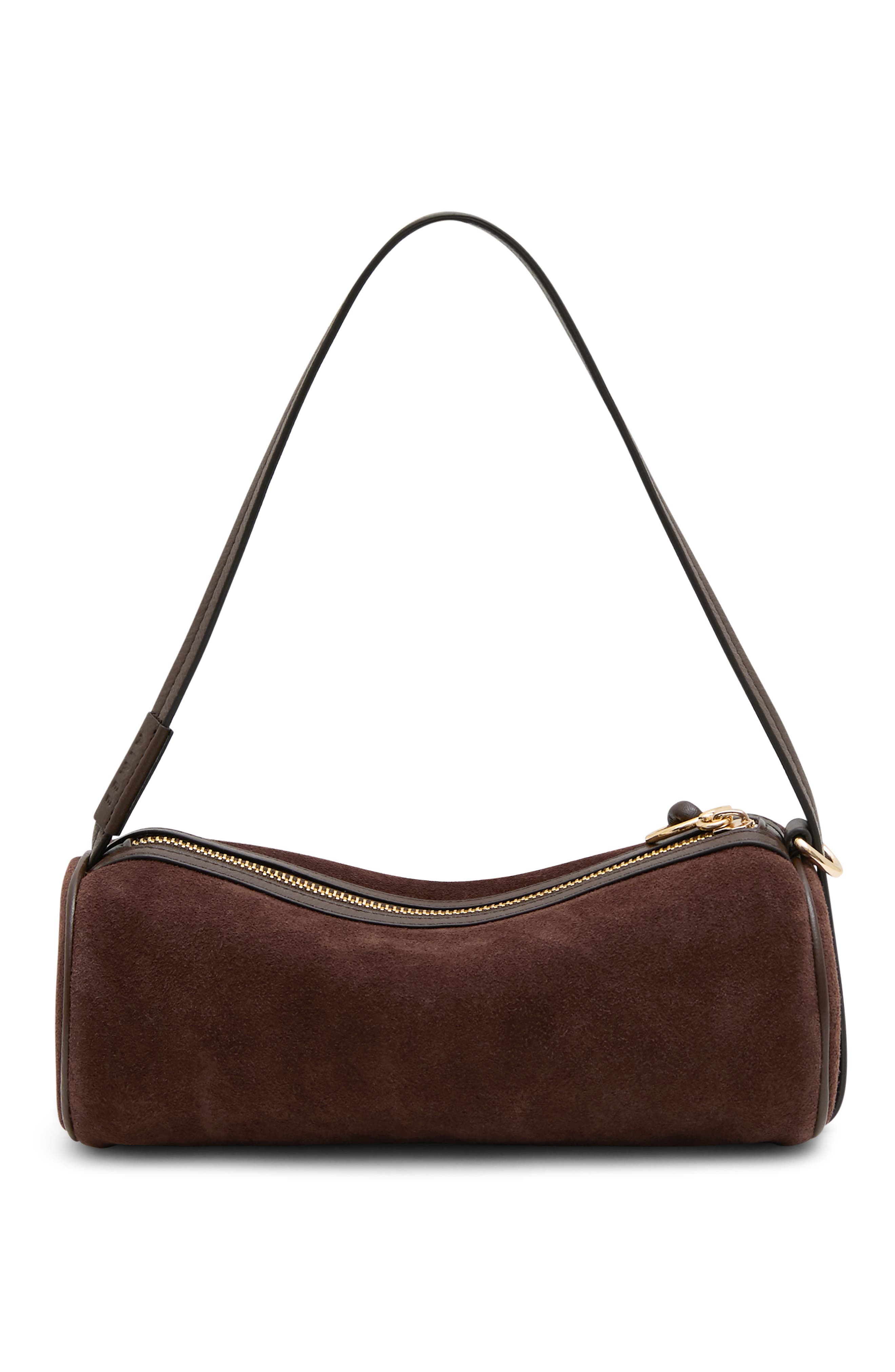 The Skipper Barrel Leather Shoulder Bag, Alternate, color, FUDGE SUEDE