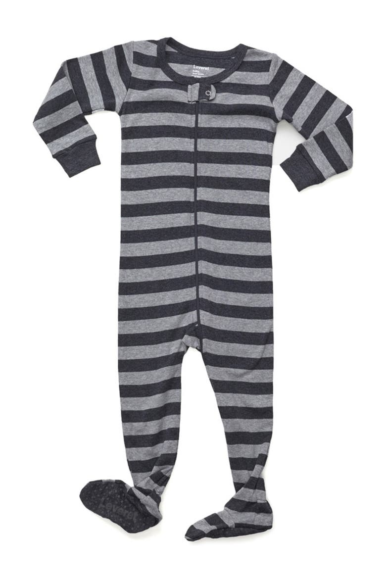 Footed Printed Cotton Pajamas, Solids, Stripes & Tie Dye, Main, color, GREY/DARK GREY