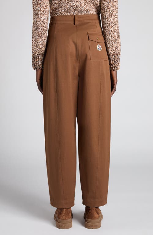 Moncler Stretch Cotton Twill Barrel Leg Ankle Trousers In Brown