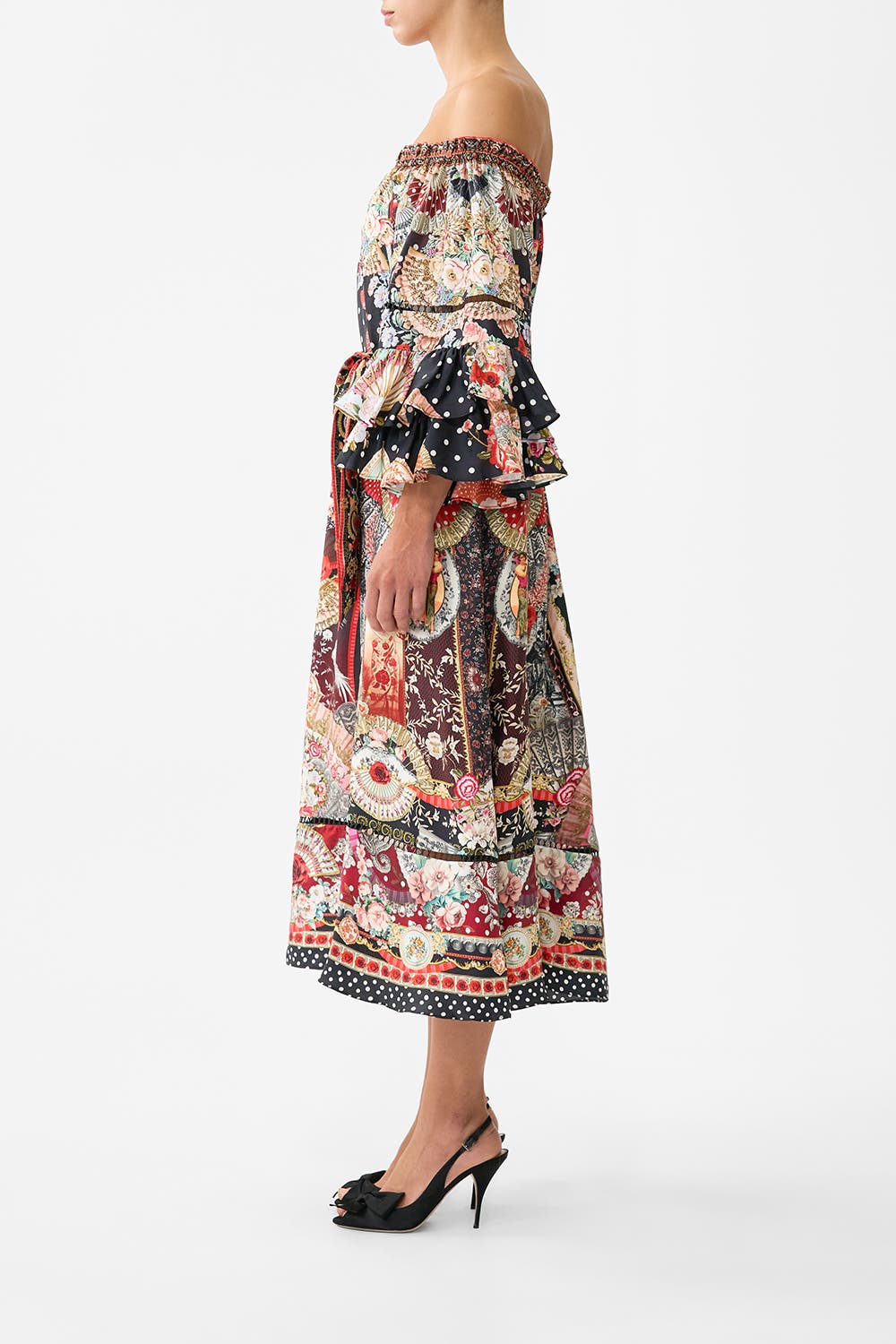 Off Shoulder Midi Dress With Frill Sleeve - image 2