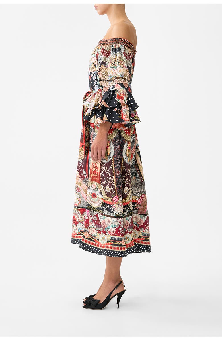 Camilla Off Shoulder Midi Dress With Frill Sleeve, Alternate, color, Daughters Of Duende