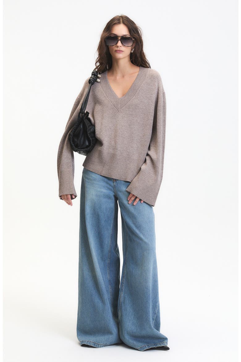 Ascclepias V-Neck Sweater, Alternate, color, MELANGE MINK