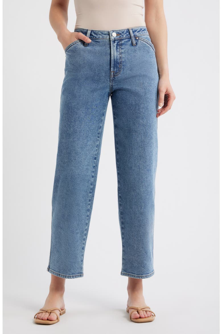 Slant Pocket Ankle Straight Leg Jeans, Main, color, MEDIUM INDIGO