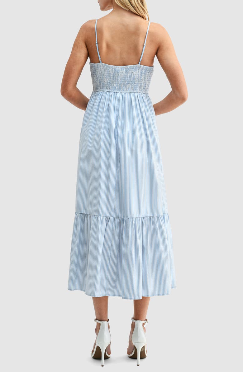 All in Favor Stripe Bow Detail Ruffle Hem Midi Dress, Alternate, color, Light Blue Stripe