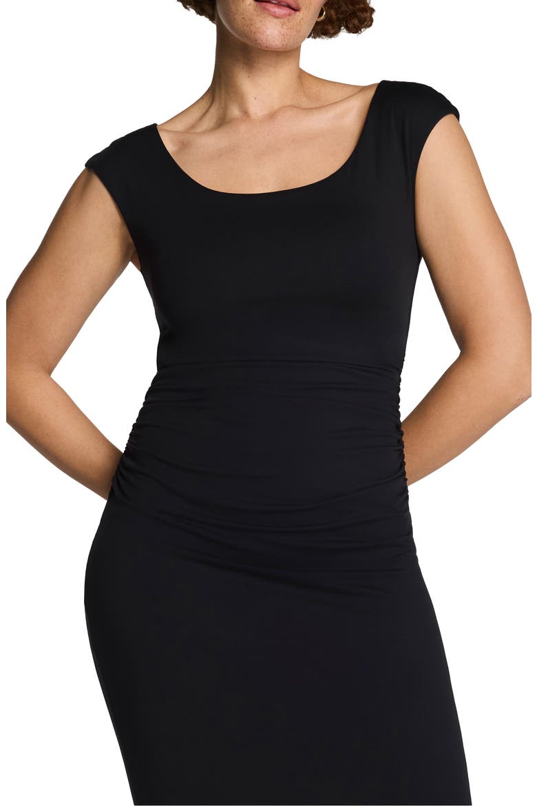 Ruched Scoop Neck Midi Dress, Alternate, color, CLASSIC BLACK