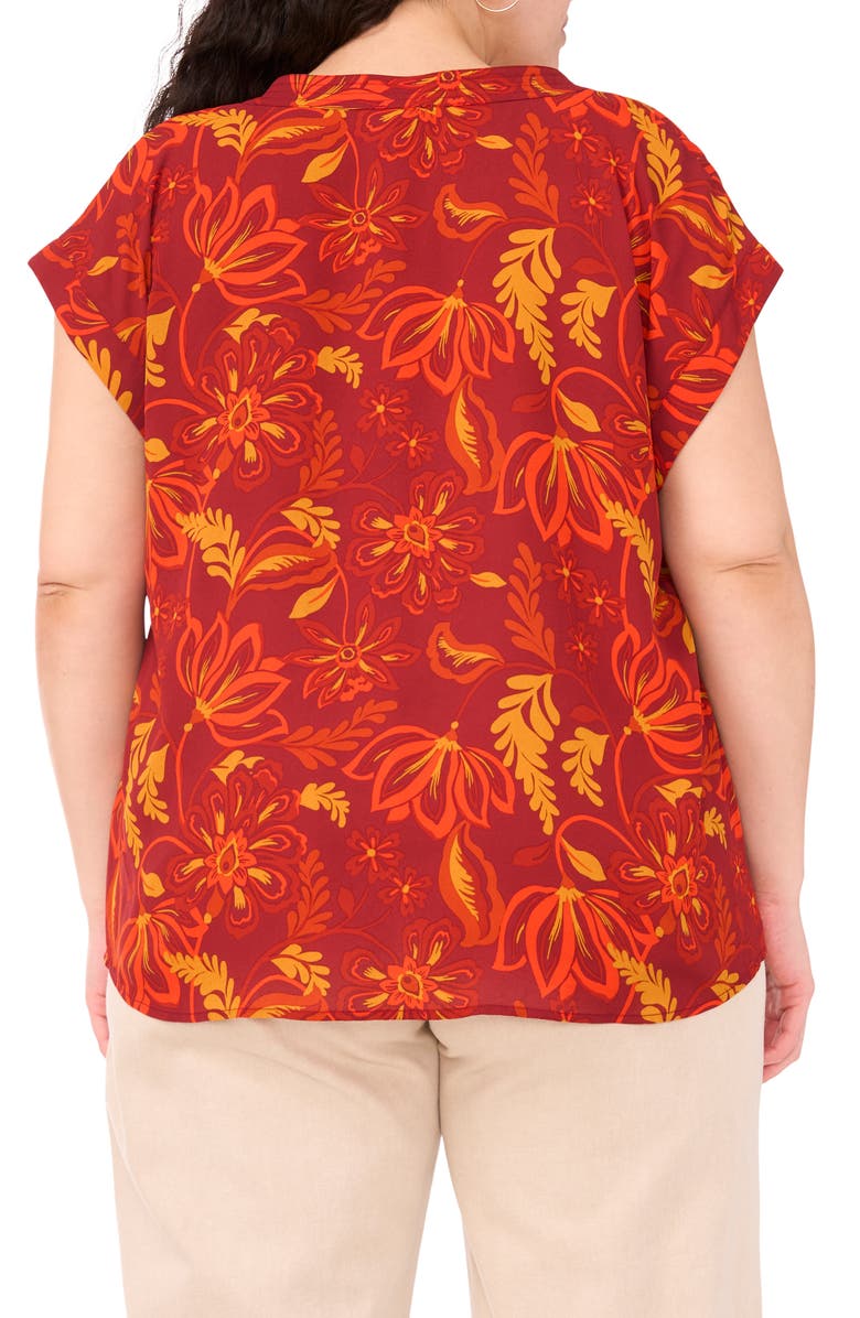 Vince Camuto Floral Split Neck Top, Alternate, color, Chili