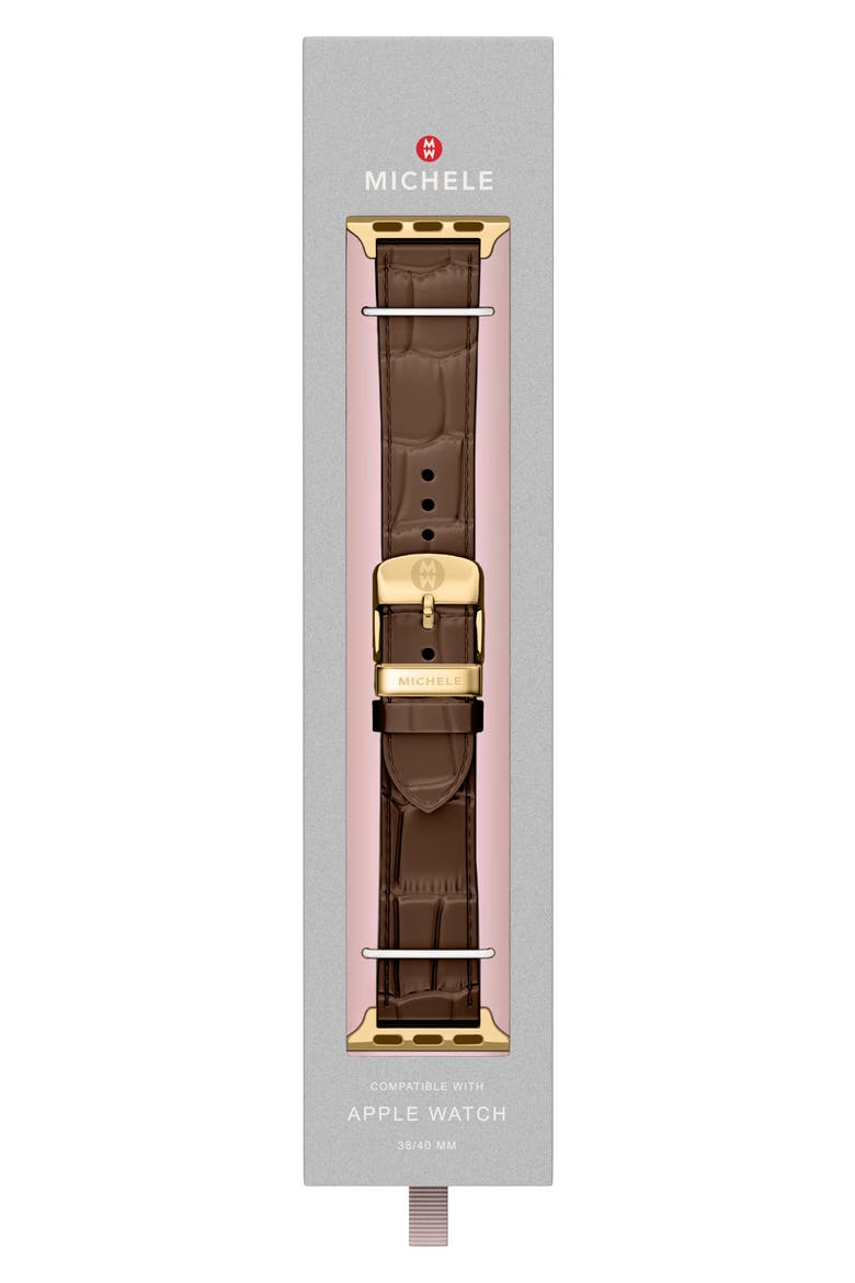 Croc Embossed Leather 20mm Apple Watch® Watchband, Alternate, color, BROWN