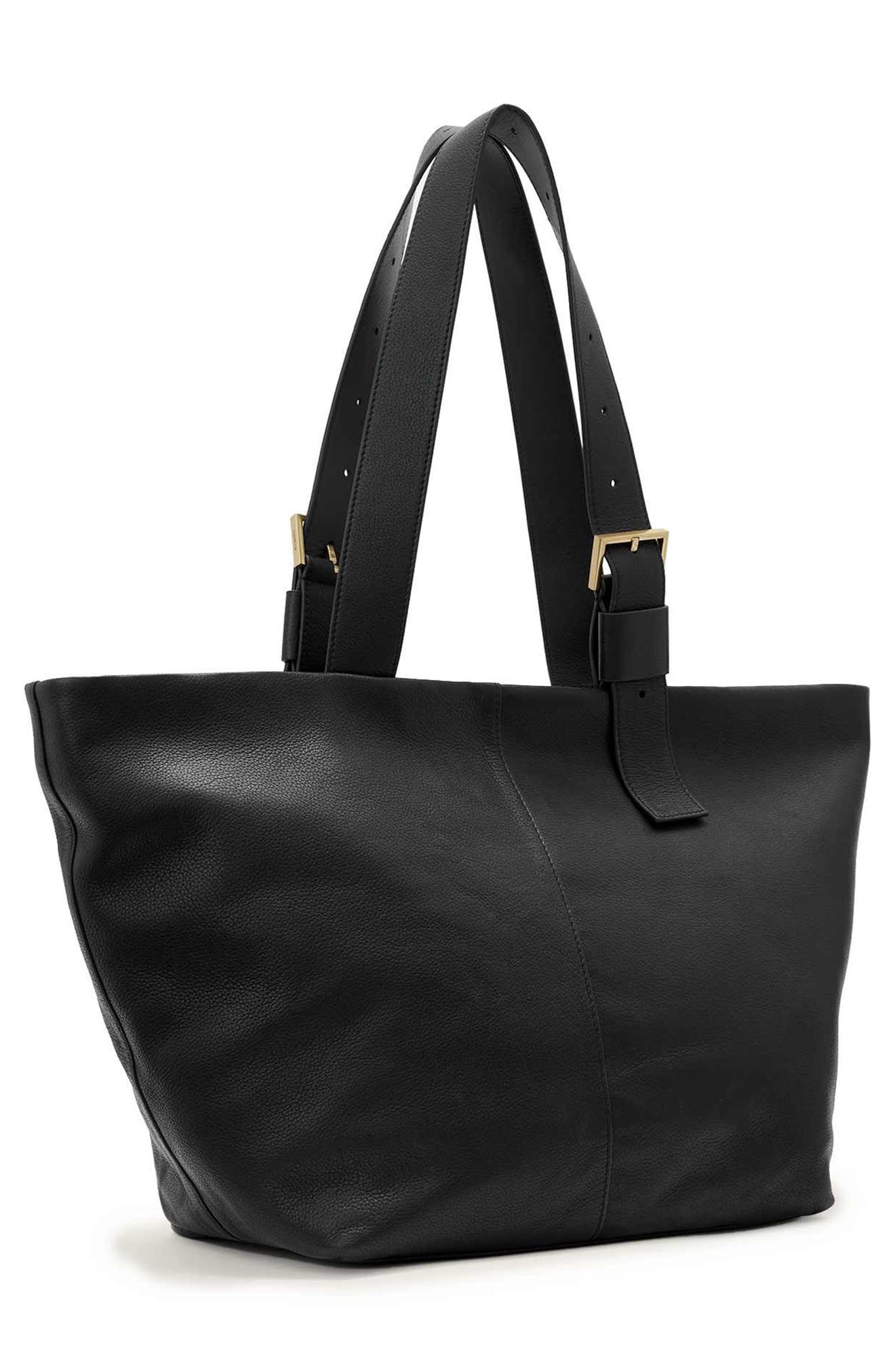 Alba Leather Zip Tote, Alternate, color, BLACK