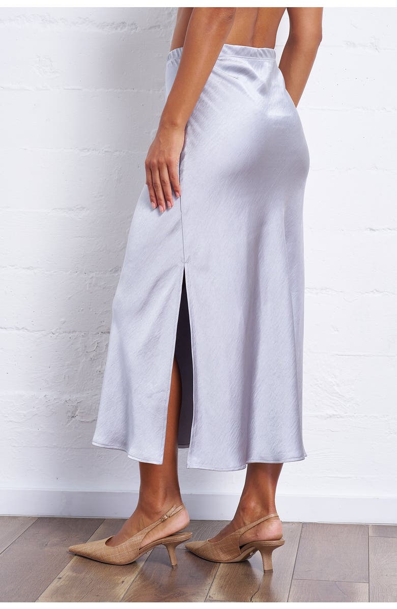 Franne Golde Bias Cut Satin Midi Skirt with Side Slit, Alternate, color, 