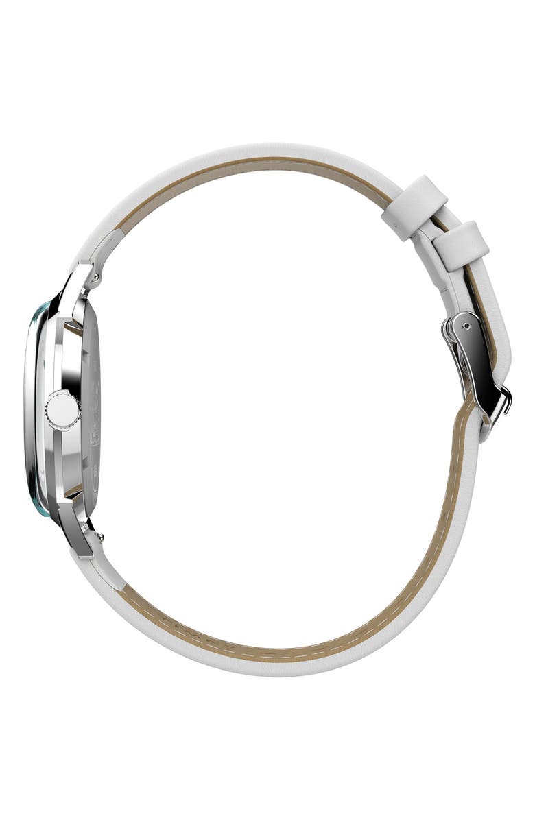 Timex<sup>®</sup> Peanuts<sup>®</sup> x Timex Marlin<sup>®</sup> Flower Dial 38mm Leather Strap Watch, Alternate, color, Blue/ Silver-Tone