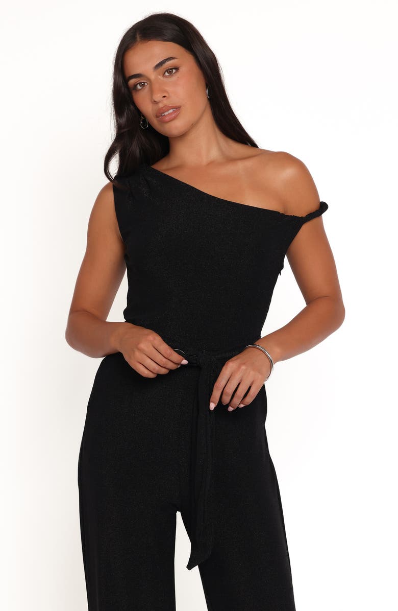 Petal & Pup Katarina Metallic One-Shoulder Jumpsuit, Alternate, color, Black