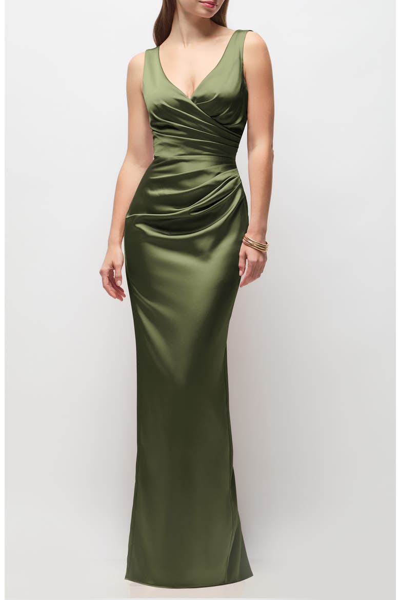 Valentina Stretch Charmeuse Column Gown, Main, color, OLIVE GREEN