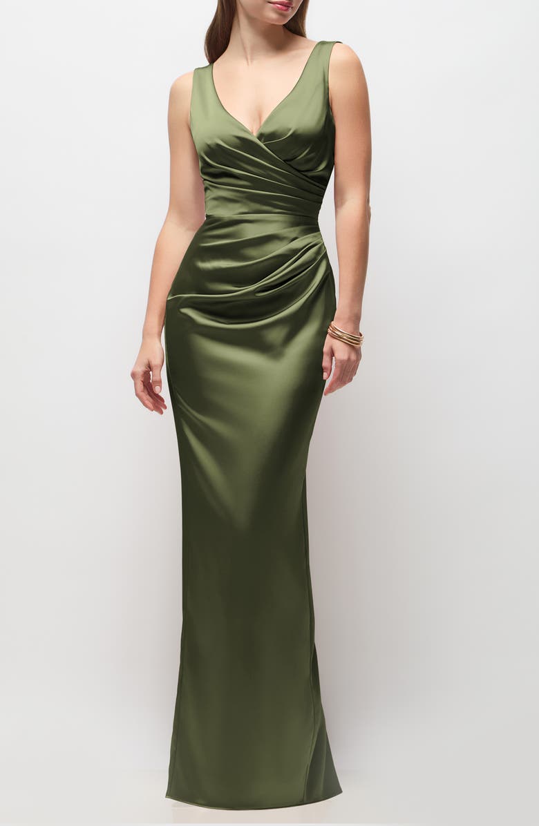 After Six Valentina Stretch Charmeuse Column Gown, Main, color, Olive Green