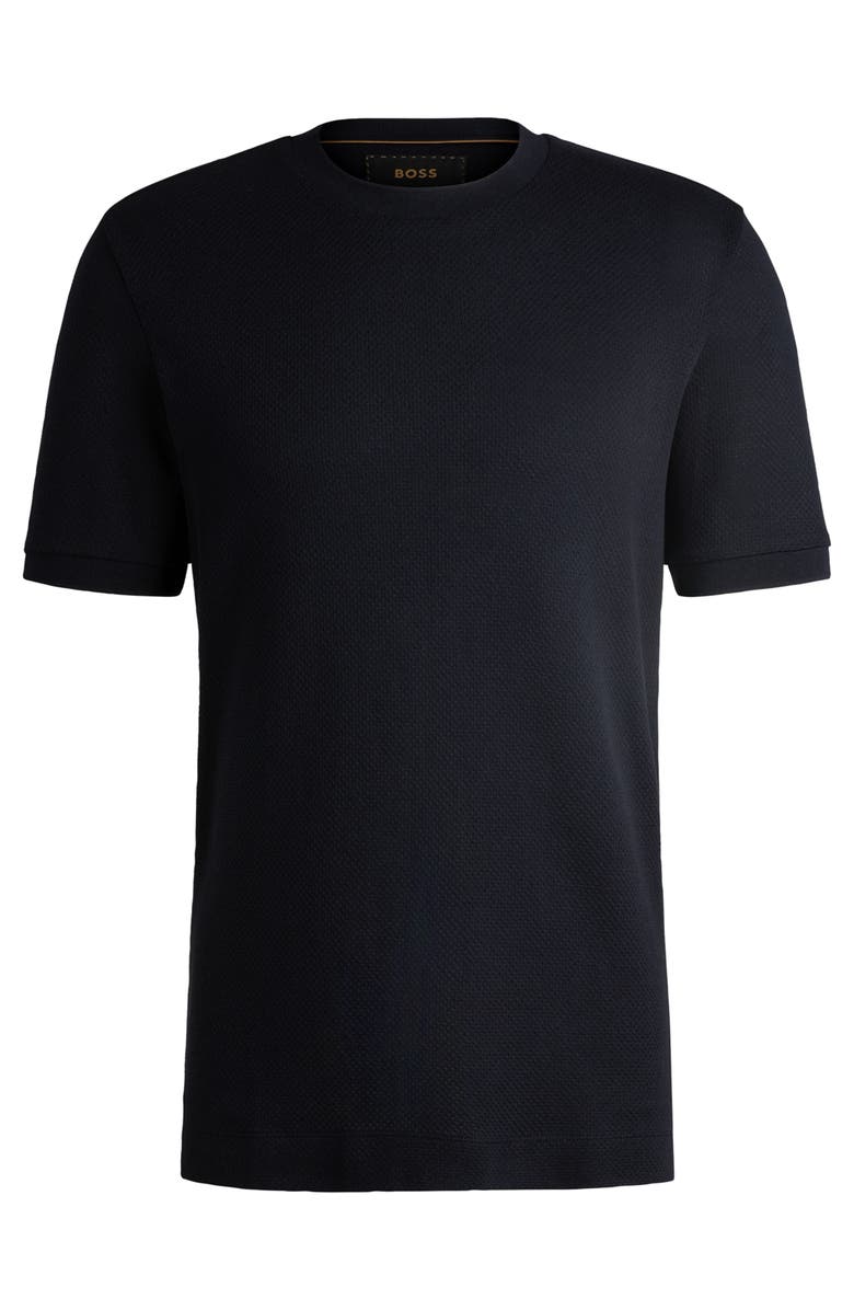 BOSS Tesar Waffle Texture Cotton & Silk T-Shirt, Alternate, color, Dark Blue