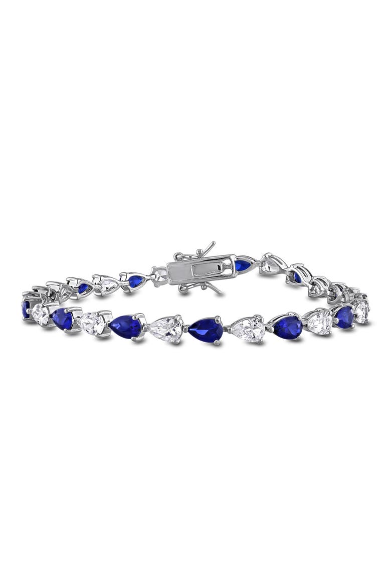 Created Blue & White Sapphire Tennis Bracelet, Main, color, BLUE