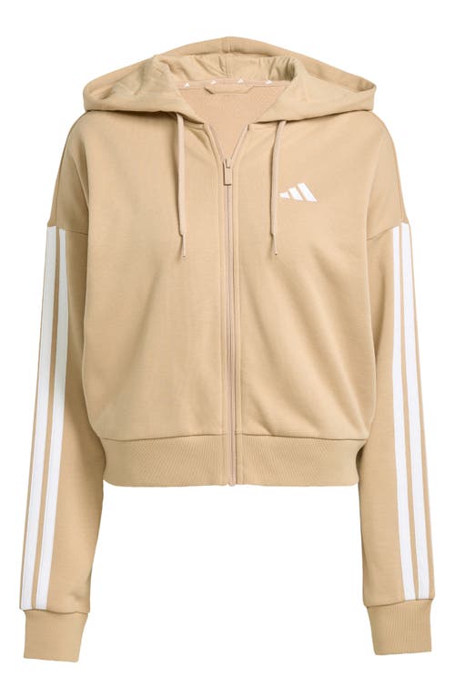 Adidas Originals Adidas 3-stripes French Terry Full Zip Hoodie In Brown