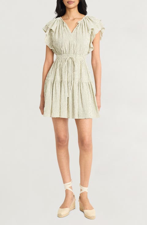 Flutter Sleeve Stripe Ruffle Dress
