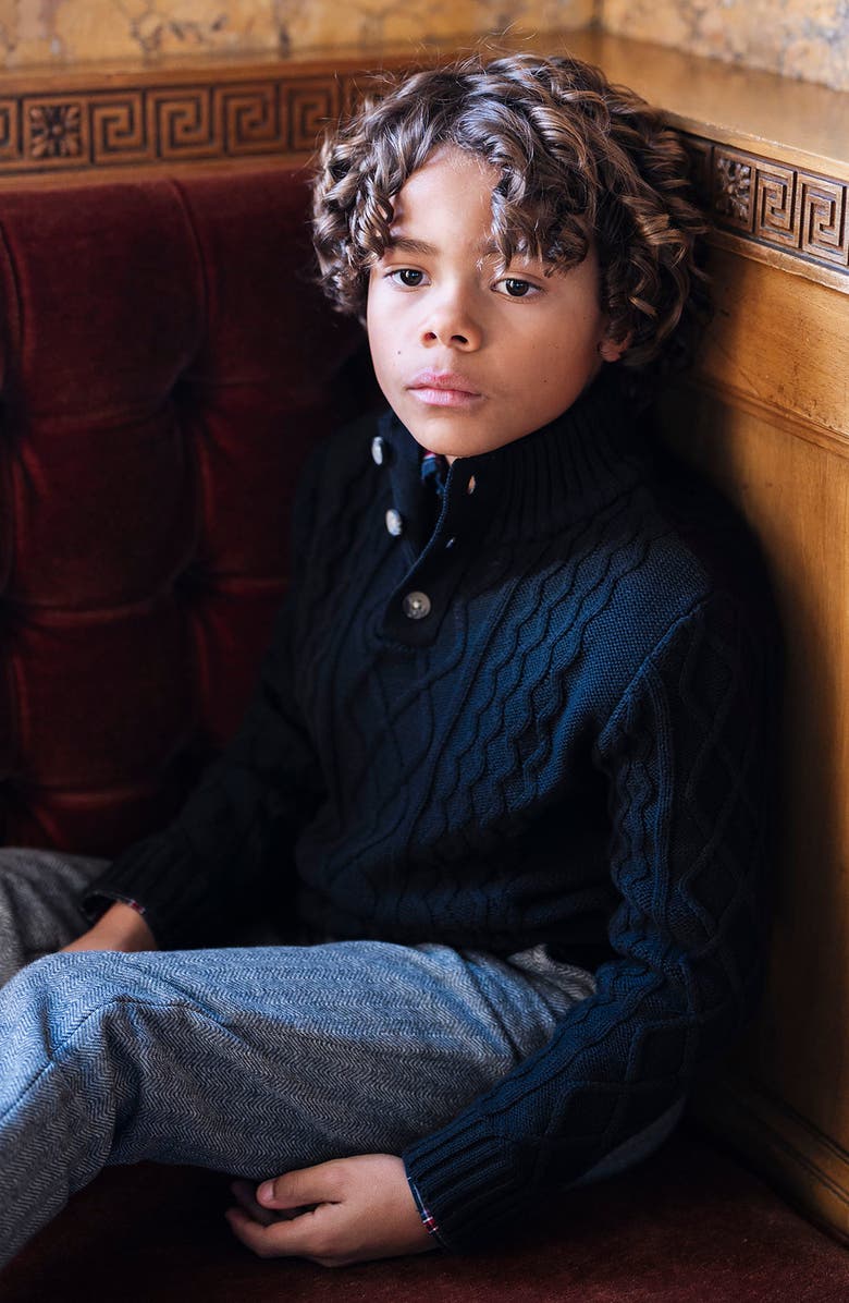 Hope & Henry Kids' Organic Mock Neck Cable Sweater, Alternate, color, Black Cable