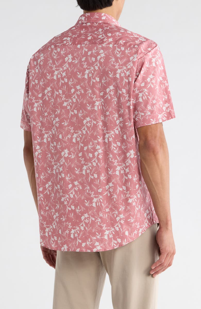 Bugatchi Orson Short Sleeve Stretch Cotton Button-Up Shirt, Alternate, color, Dusty Pink