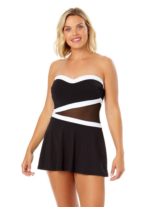 Anne Cole Mesh Around Paneled Strapless Mesh Swim Dress In Black