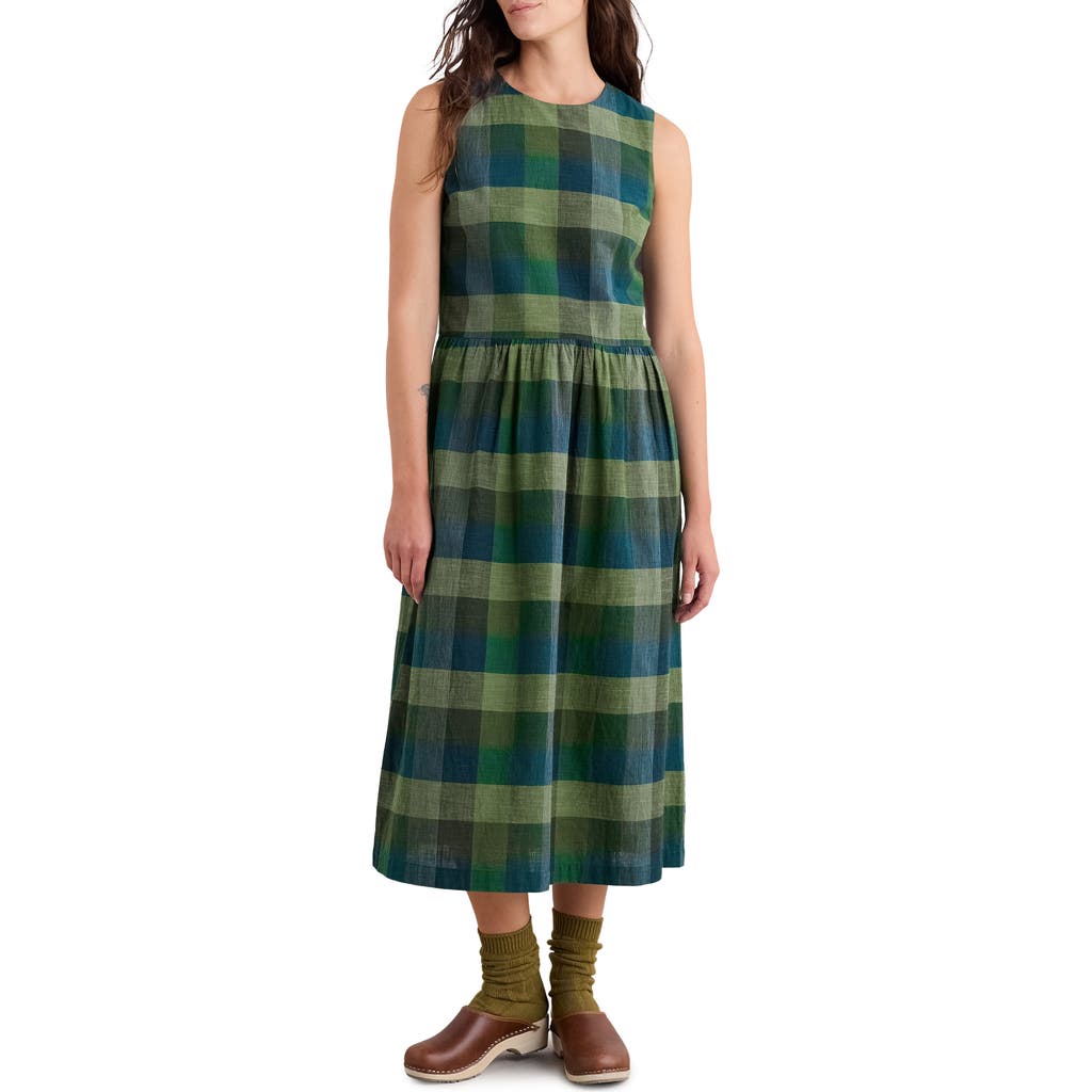 Seasalt Cornwall Brouse Check Sleeveless Organic Cotton Midi Dress In Green