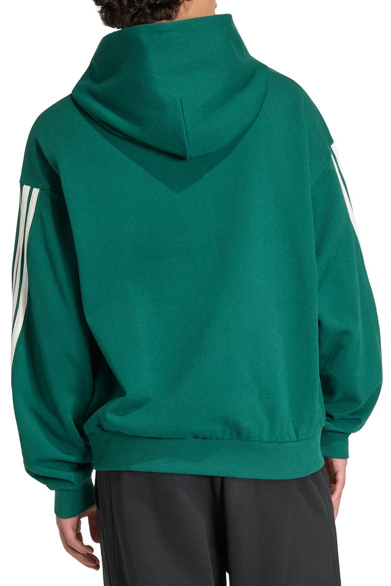 Essentials 3-Stripes Fleece Hoodie, Alternate, color, COLLEGIATE GREEN/ OFF WHITE