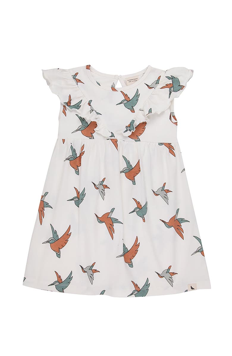 Turtledove London Kids Organic Cotton Birdsong Print Dress, Main, color, White