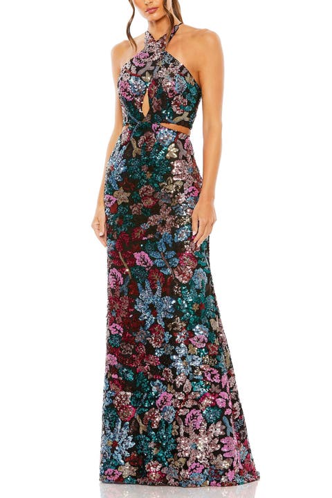 Sequin Embellished Cross Neck Gown
