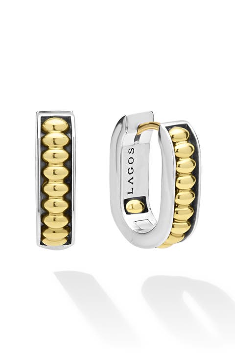 Two-Tone Linear Huggie Hoop Earrings