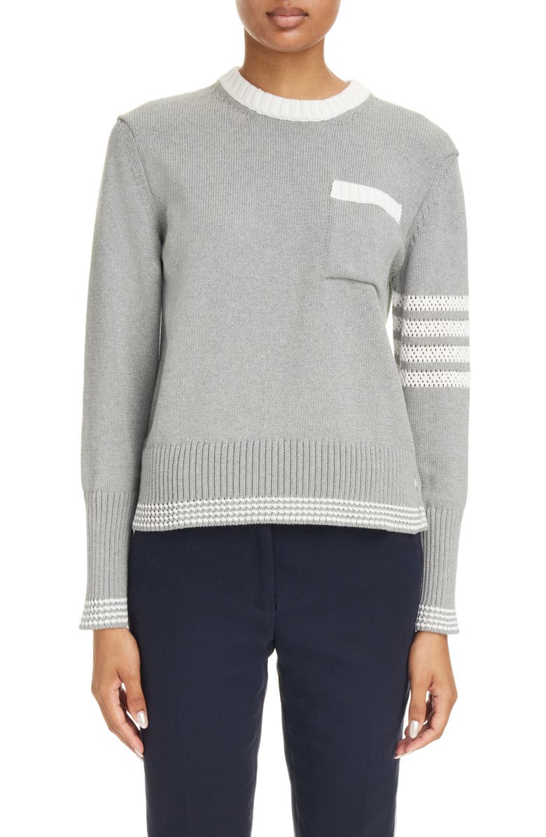 Thom Browne 4-Bar Cotton Crewneck Sweater, Main, color,
