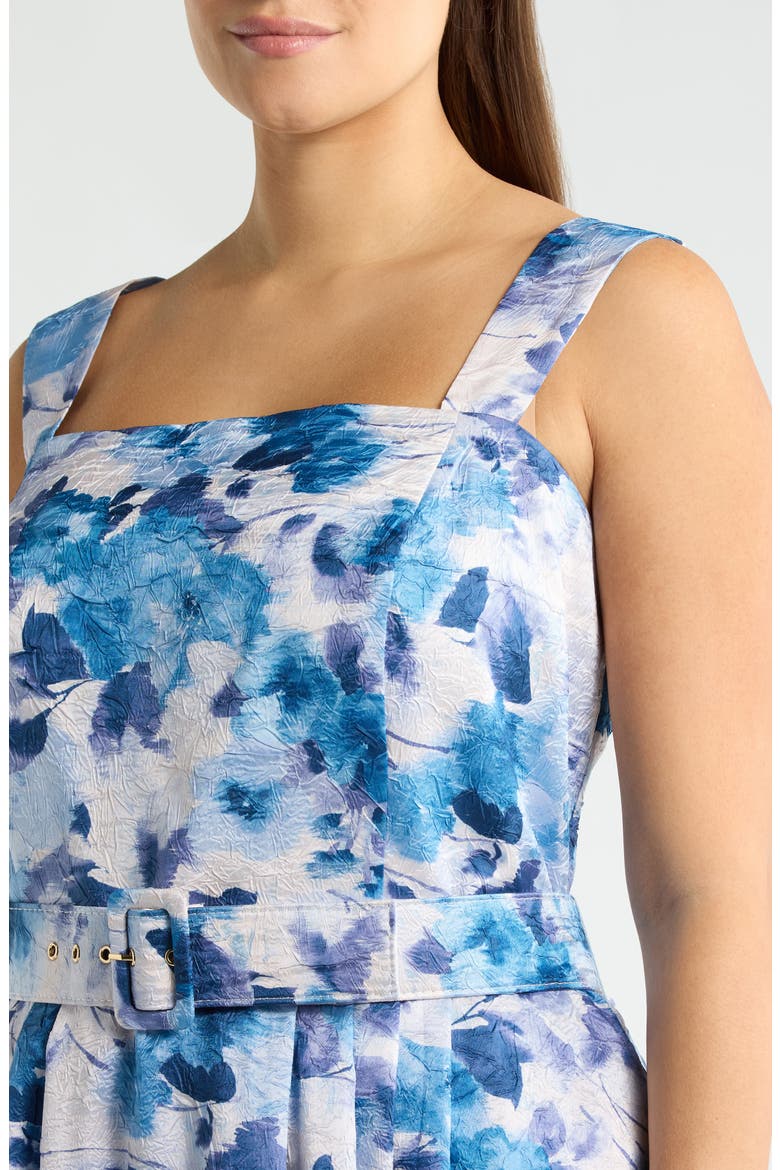Floral Print Belted Sleeveless Dress, Alternate, color, BLUE MULTI