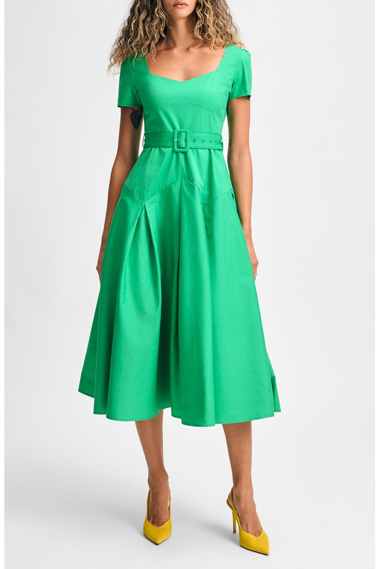 Pleated Belted Fit & Flare Midi Dress, Main, color, VINTAGE KELLY