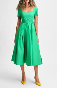 Isaac Mizrahi New York Pleated Belted Fit & Flare Midi Dress