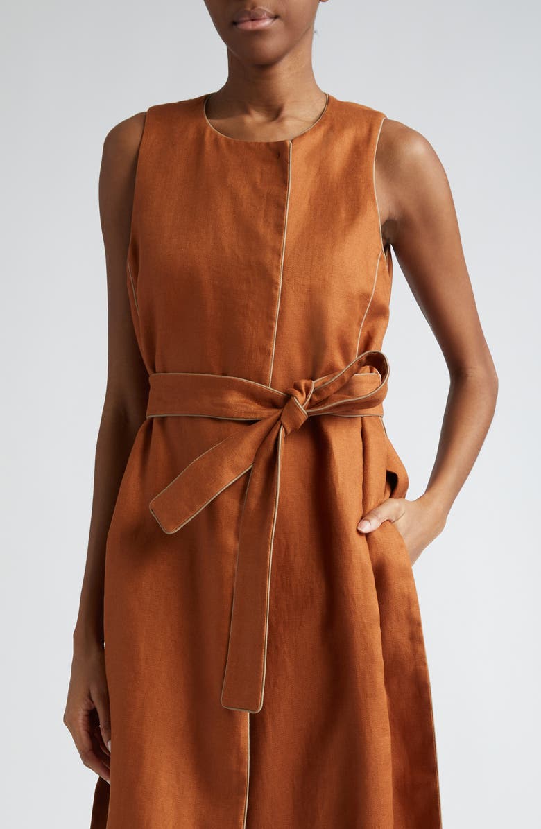 Max Mara Aureo Linen Belted Longline Vest, Alternate, color, Tobacco