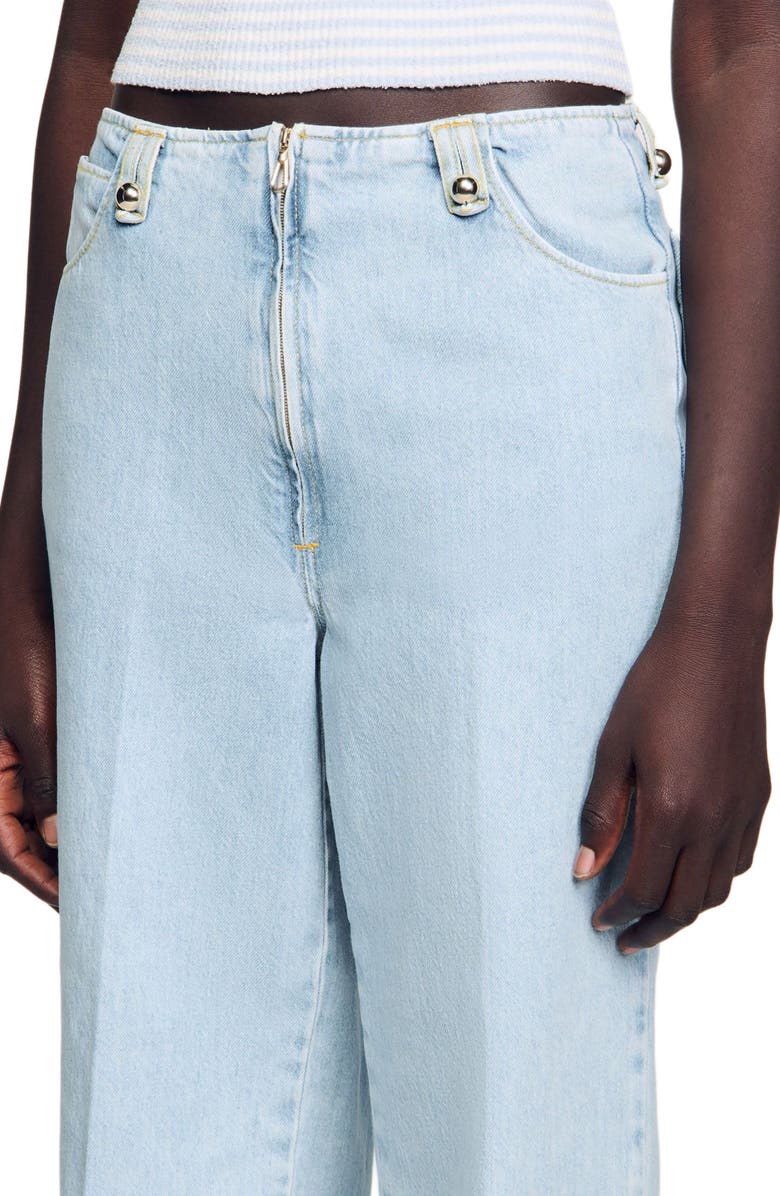 SANDRO Faded wide-leg jeans, Alternate, color, Blue Jean