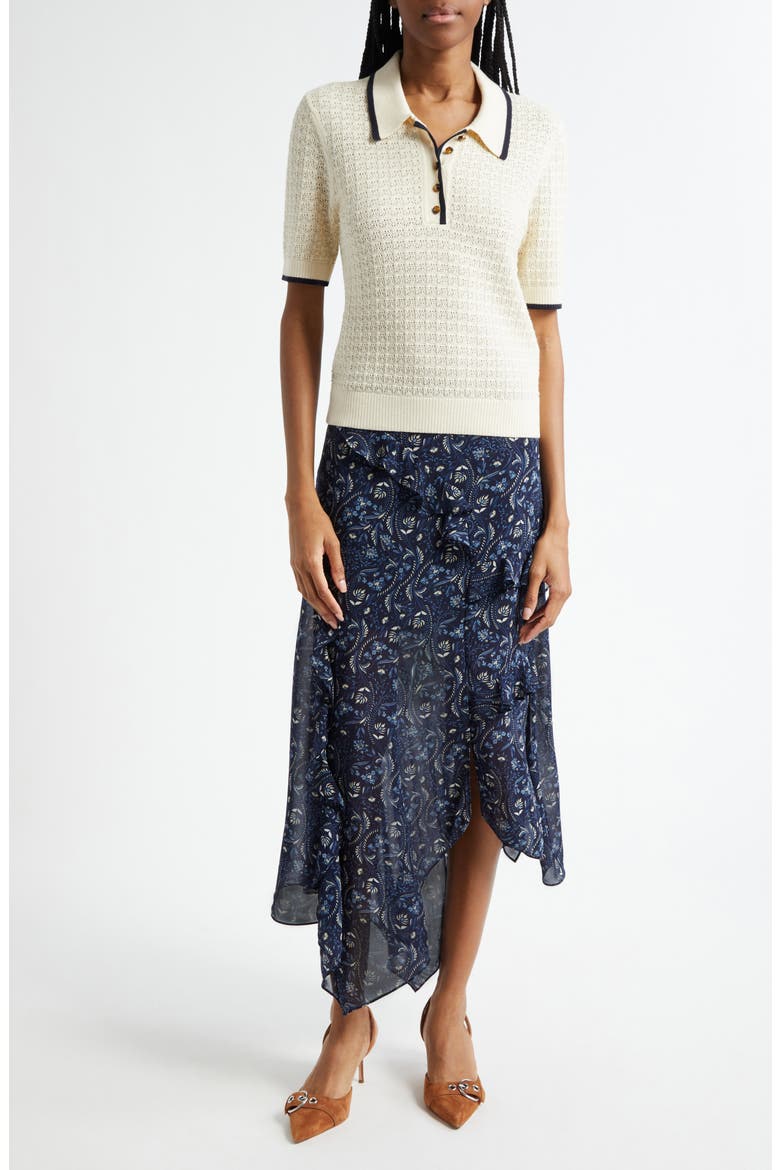 Brandt Pointelle Polo Sweater, Alternate, color, ECRU