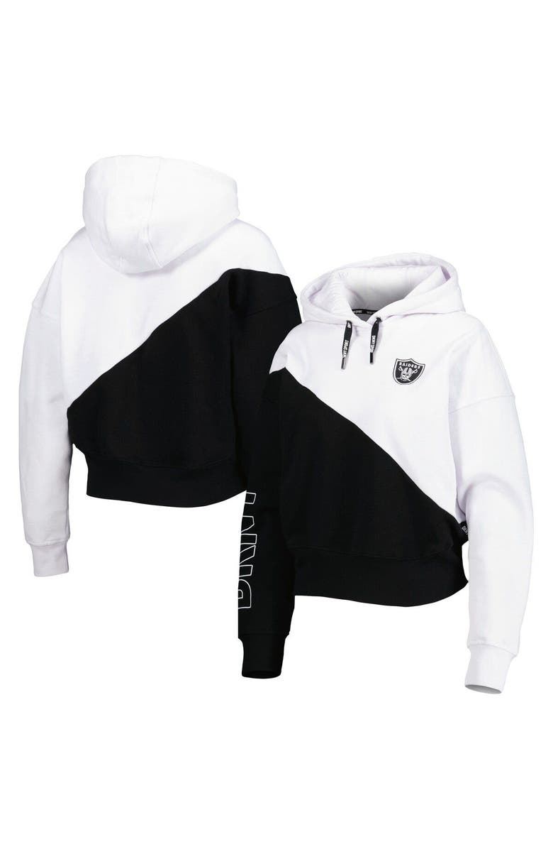 DKNY SPORT Women's DKNY Sport White/Black Las Vegas Raiders Bobbi Color Blocked Pullover Hoodie, Main, color, 