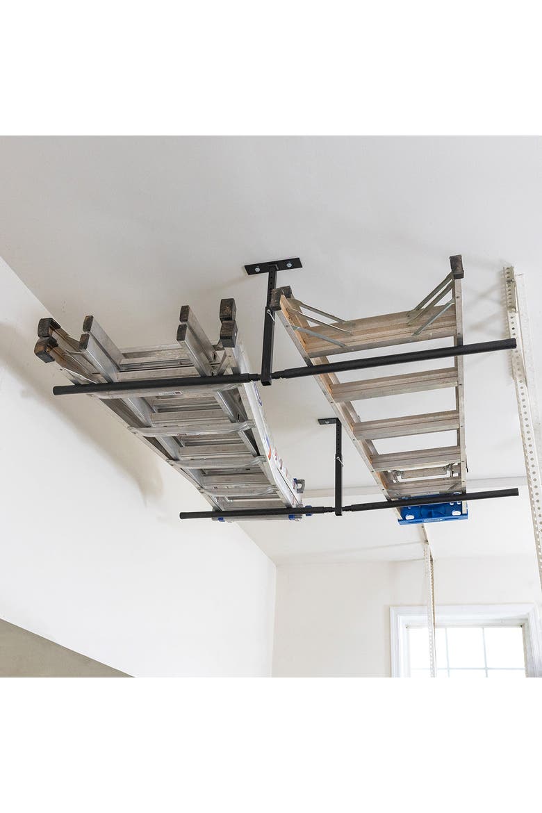 Hi-Port 2 -Ladder Adjustable Ceiling Storage Rack -Double -Holds 150 lbs, Main, color, Black